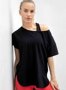 Koszulka damska z bocznymi wcięciami i wydłużonymi plecami, swobodny fason typu oversize