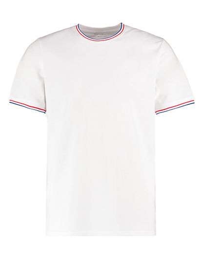 Koszulka męska z kolorowymi paskami wokół dekoltu i rękawków