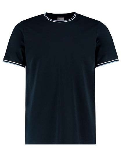 Koszulka męska z kolorowymi paskami wokół dekoltu i rękawków