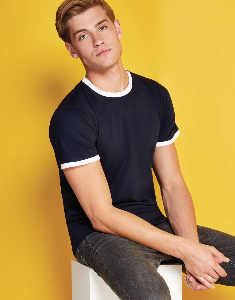 Koszulka męska z kontrastowym obszyciem dekoltu i rękawków