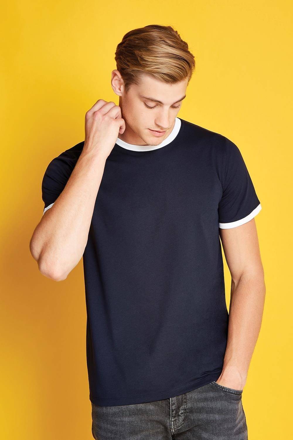 Koszulka męska z kontrastowym obszyciem dekoltu i rękawków