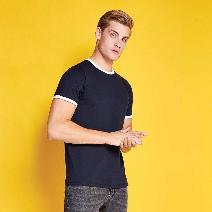 Koszulka męska z kontrastowym obszyciem dekoltu i rękawków