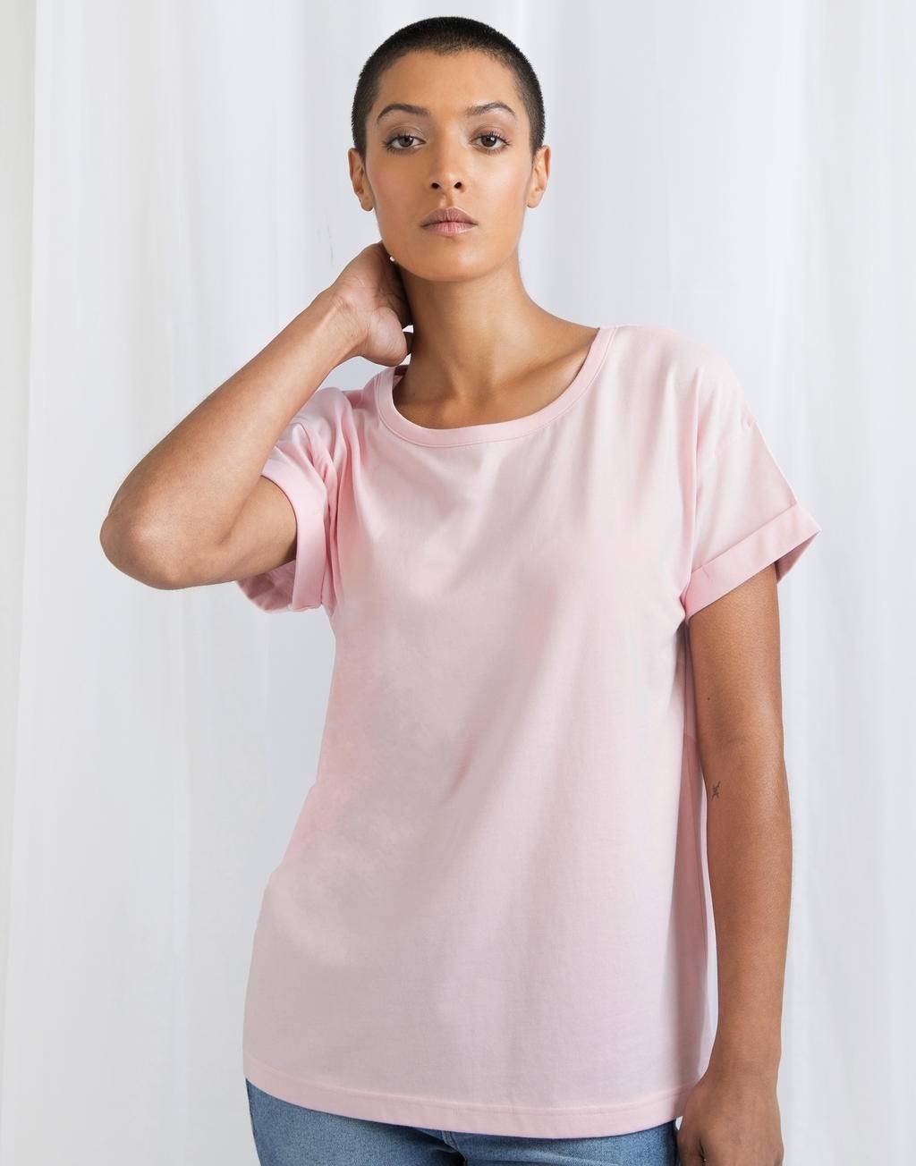 Koszulka z obniżonymi ramionami i rolowanymi rękawkami