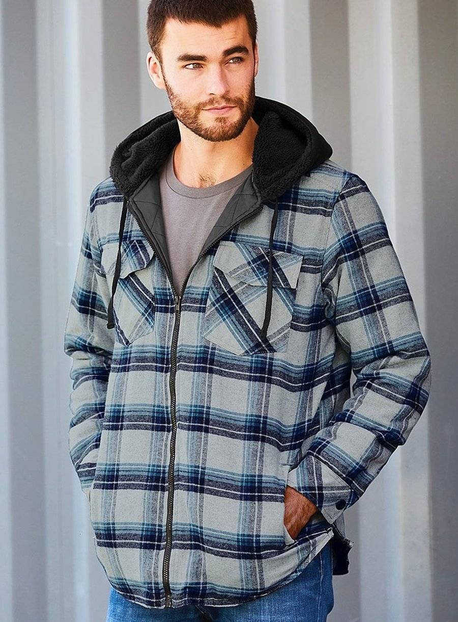 Kurtka flanelowa z kapturem i kieszeniami na klatce piersiowej