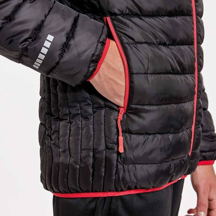 Kurtka pikowana z kapturem Roly z kontrastowymi oraz odblaskowymi detalami