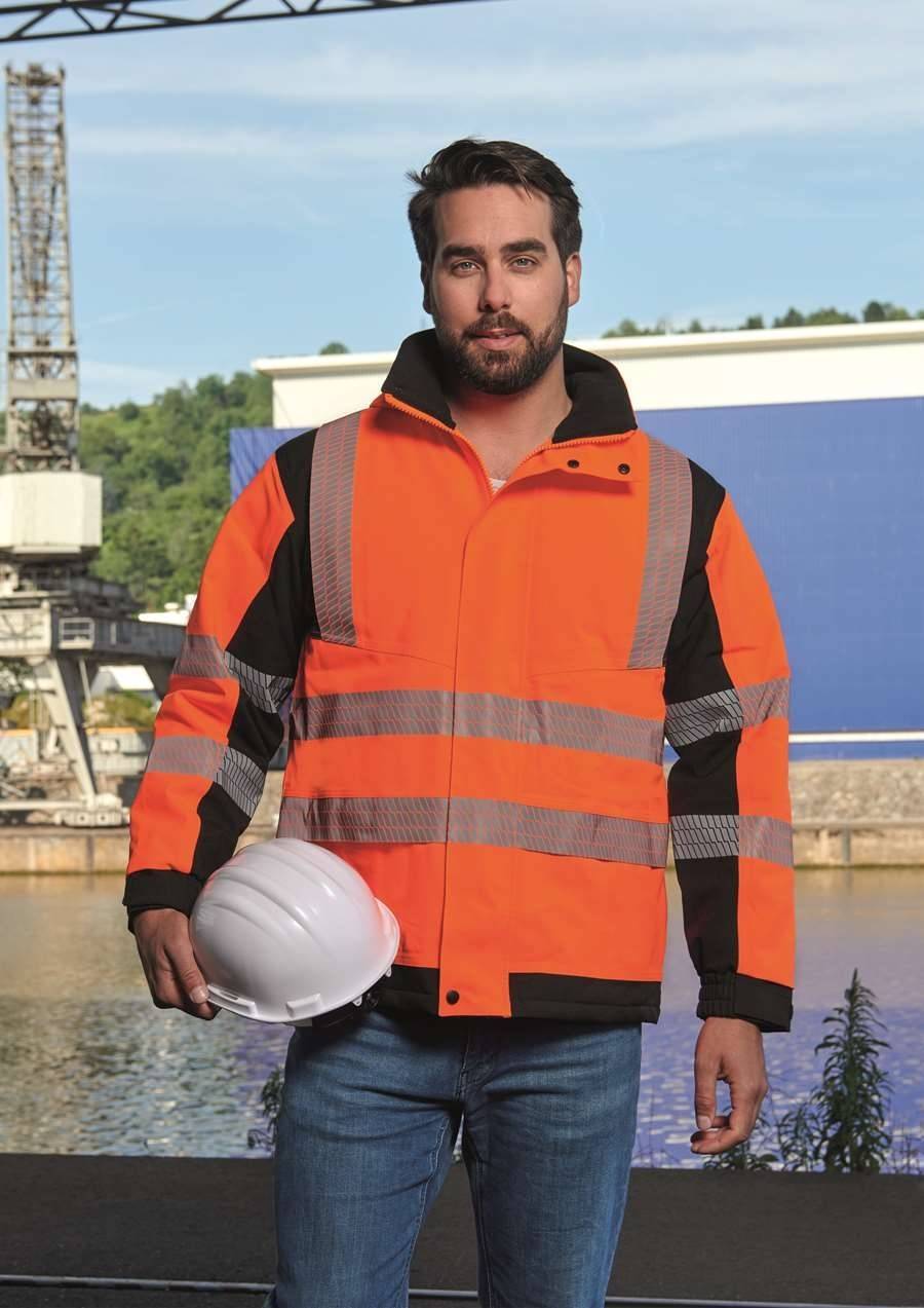 Kurtka robocza wodoodporna z odblaskowymi pasami i chowanym kapturem