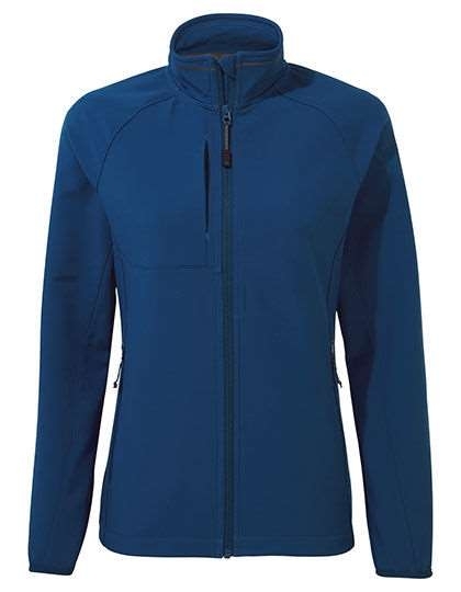 Kurtka softshell damska z klapą sztormową i osłoną podbródka, materiał z recyklingu