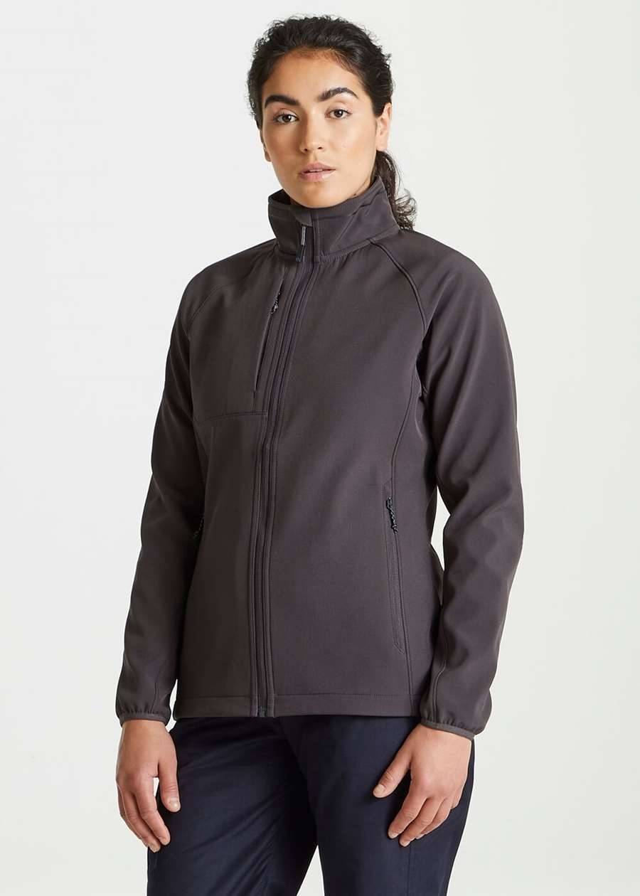 Kurtka softshell damska z klapą sztormową i osłoną podbródka, materiał z recyklingu