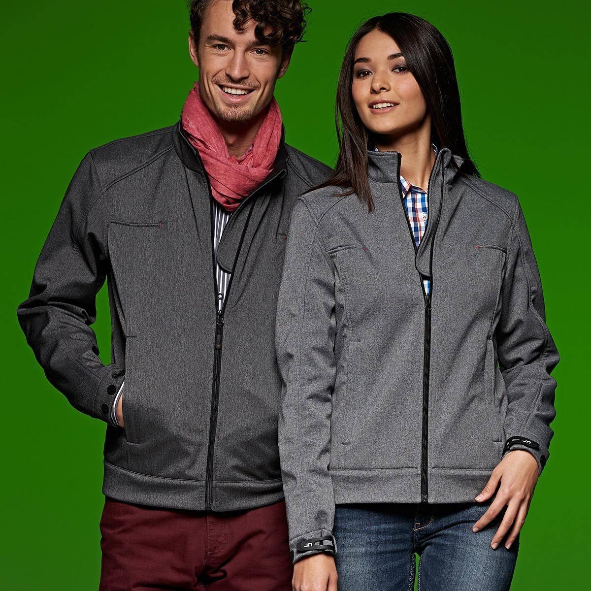 Kurtka softshell męska w melanżowej kolorystyce z regulowanymi mankietami