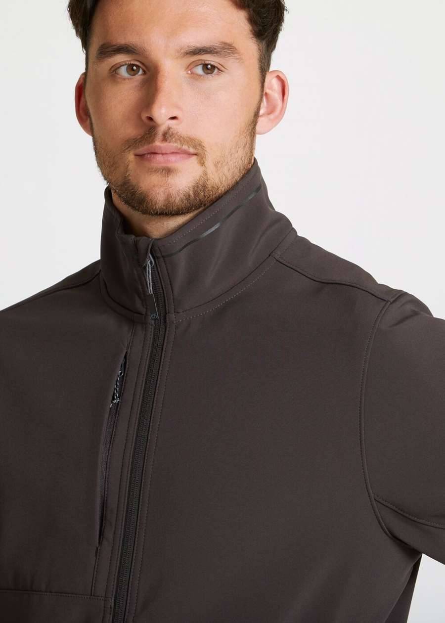 Kurtka softshell męska z klapą sztormową i osłoną podbródka, materiał z recyklingu