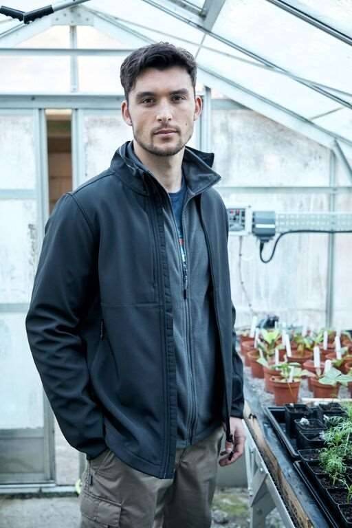 Kurtka softshell męska z klapą sztormową i osłoną podbródka, materiał z recyklingu