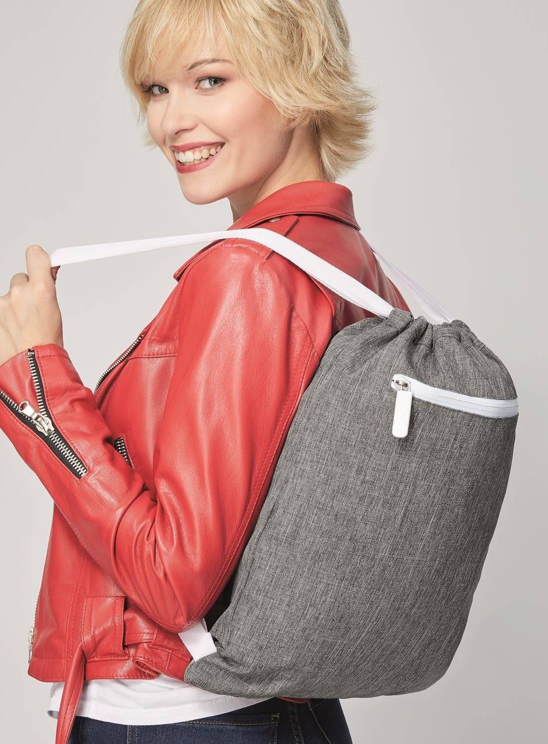 Melanżowy worek sportowy z zapinaną kieszenią