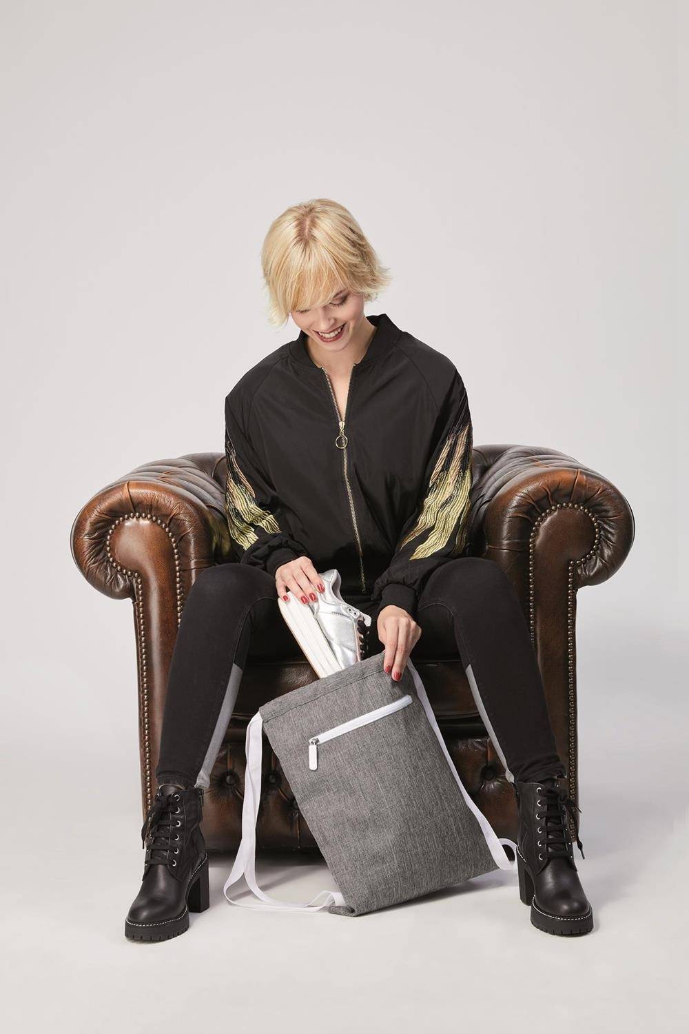 Melanżowy worek sportowy z zapinaną kieszenią