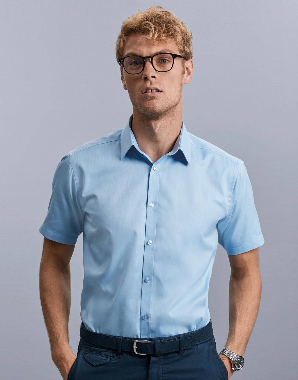 Męska koszula z krótkim rękawem Herringbone