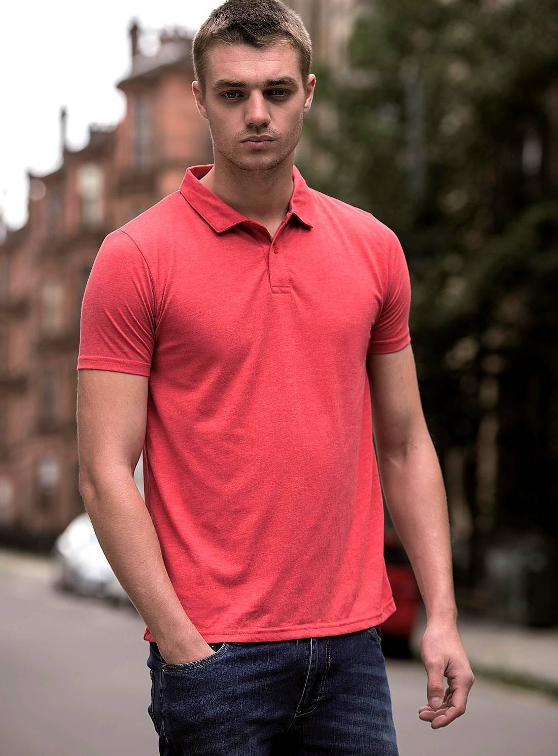 Męska melanżowa koszulka polo z materiału Tri Blend