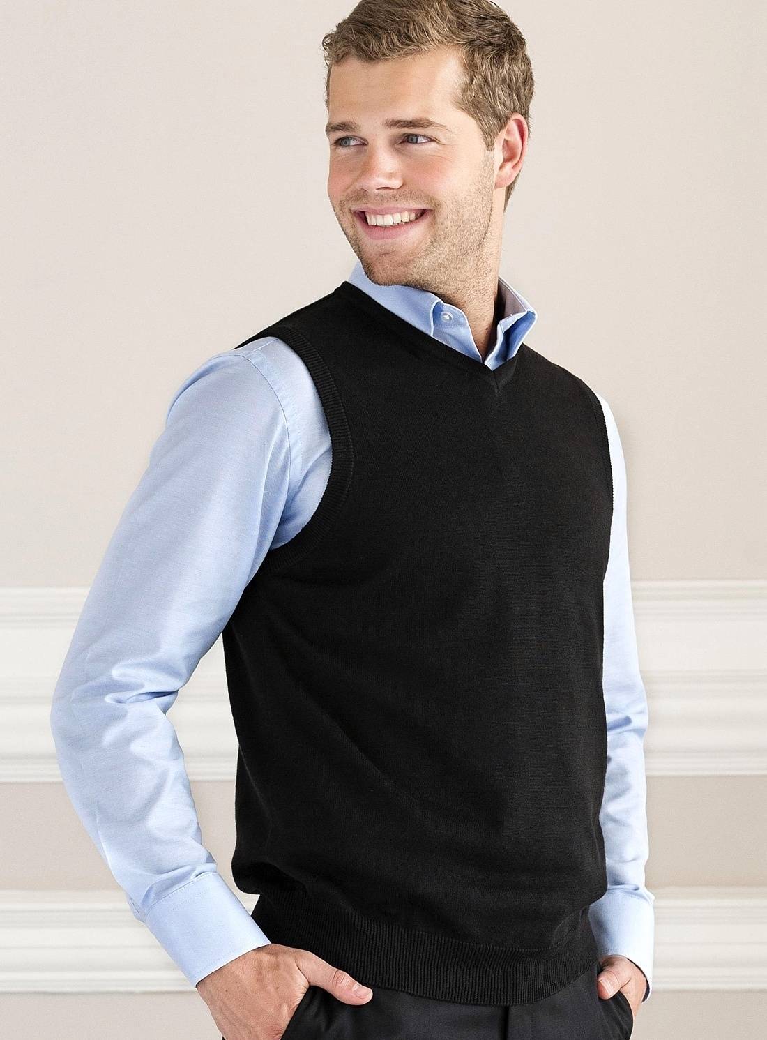 Męski bezrękawnik z dekoltem w szpic