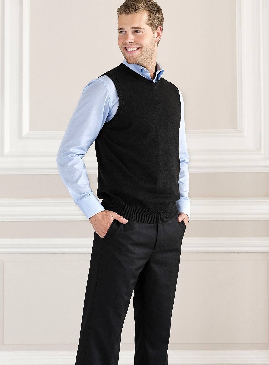 Męski bezrękawnik z dekoltem w szpic