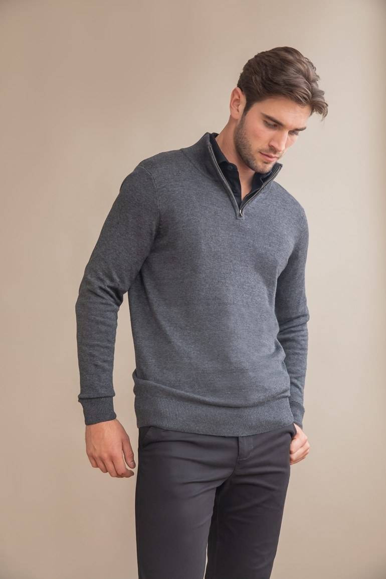 Męski sweter na krótki zamek Henbury Quarter