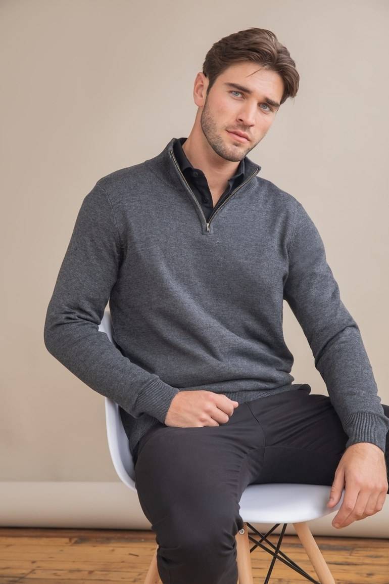 Męski sweter na krótki zamek Henbury Quarter