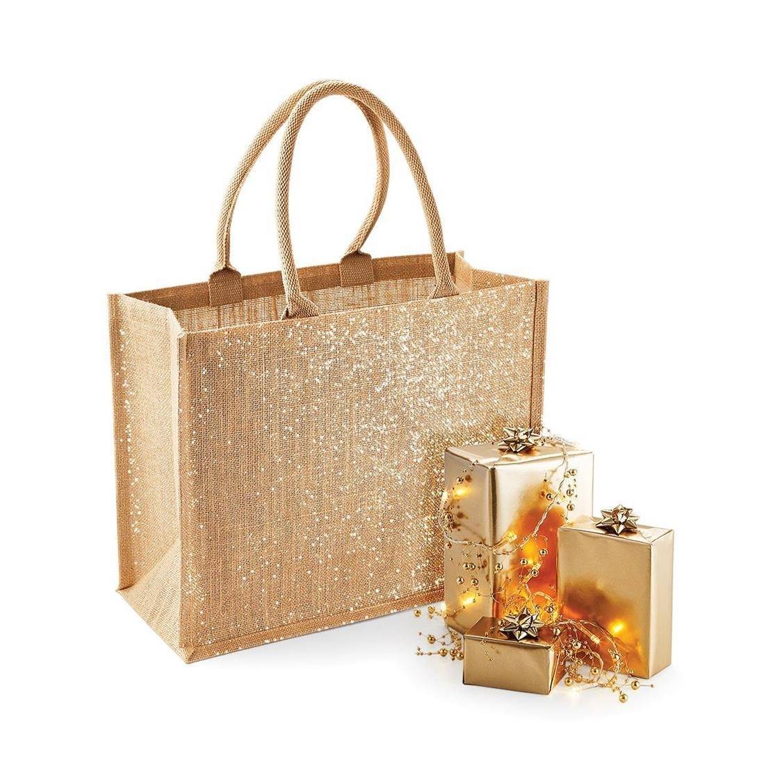 Metalizowana torba z juty z bawełnianymi uchwytami