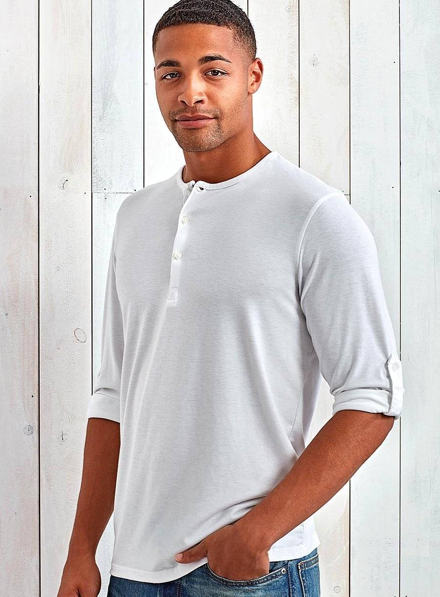 Modna bluzka męska z rolowanymi rękawami i listwą z guzikami