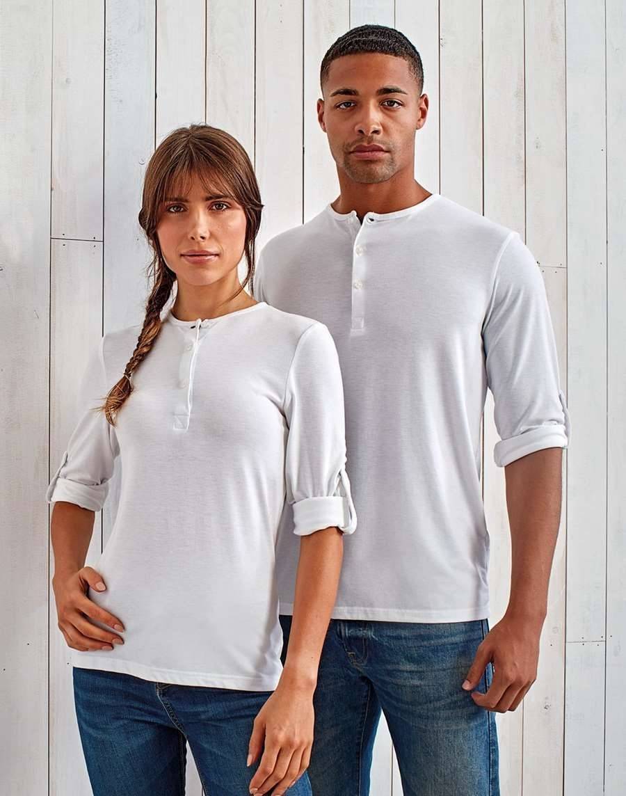 Modna bluzka męska z rolowanymi rękawami i listwą z guzikami