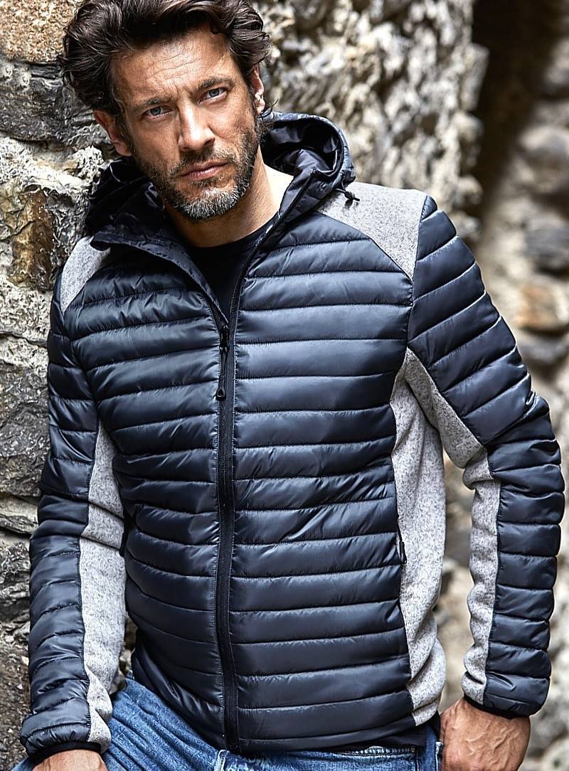 Pikowana kurtka męska z bocznymi melanżowymi panelami