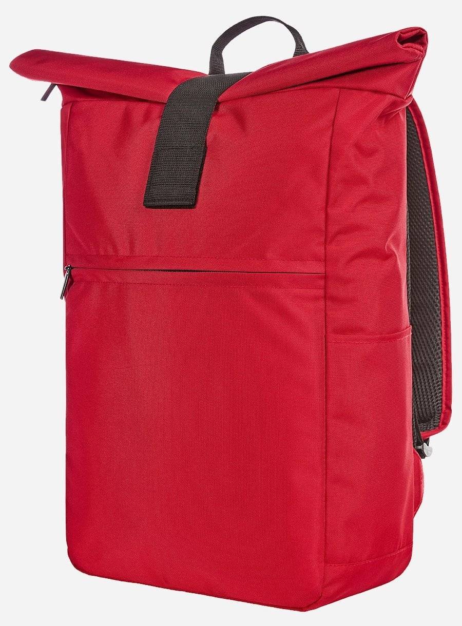 Plecak z rolowaną klapą, wykonany z materiału pochodzącego z recyklingu