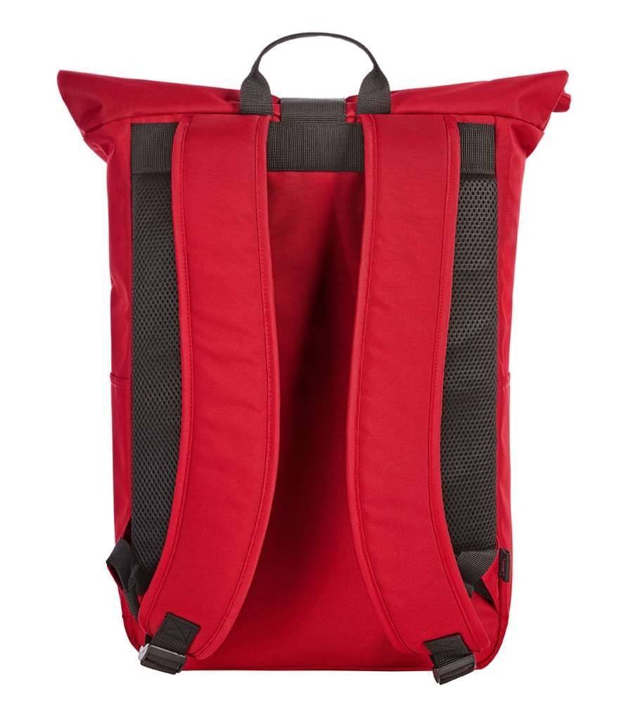 Plecak z rolowaną klapą, wykonany z materiału pochodzącego z recyklingu