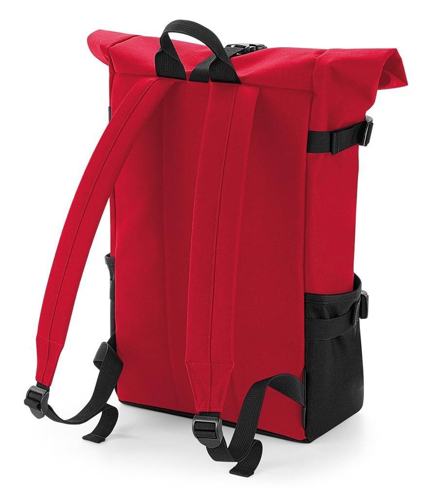 Plecak z rolowanym zapięciem i bocznymi kieszeniami