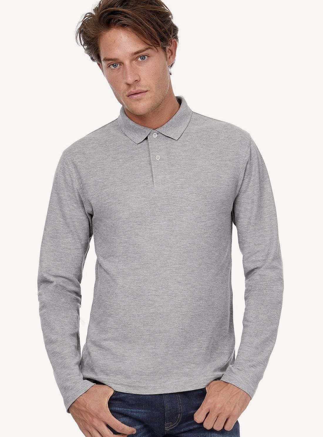 Polo męskie z długimi rękawami i dopasowanymi guzikami