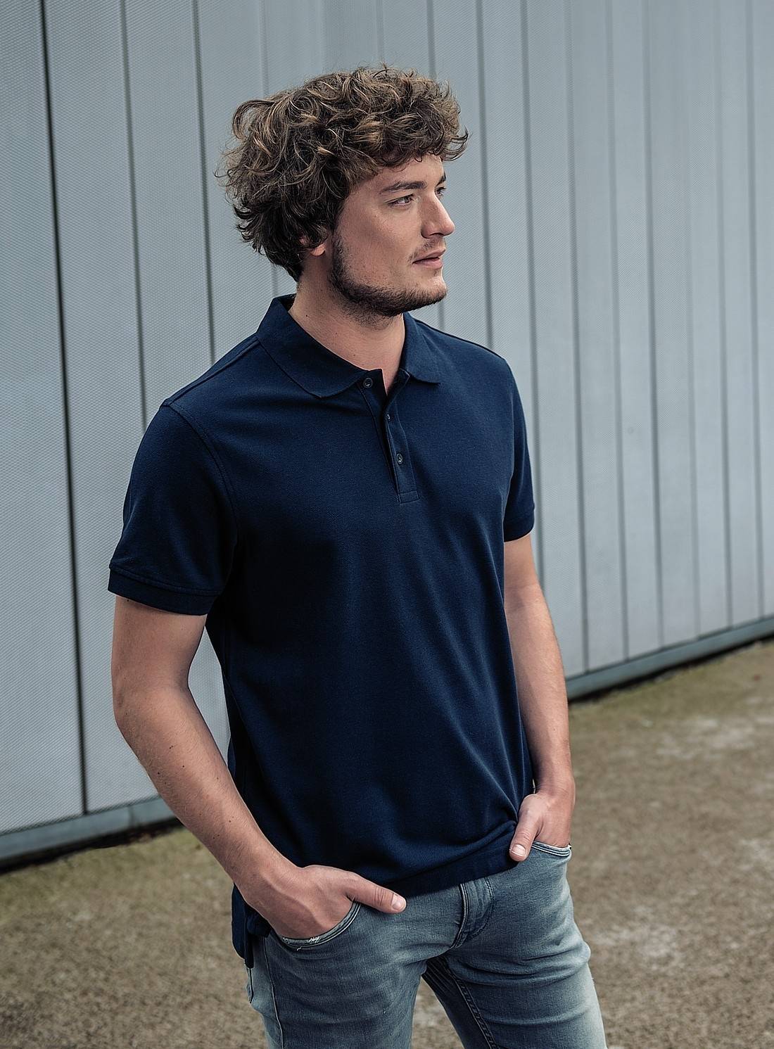 Polo męskie z ochroną przed mechaceniem i kurczeniem