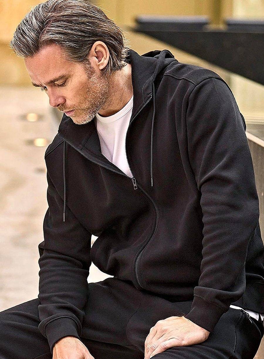 Ribbed Interlock Hooded Full Zip