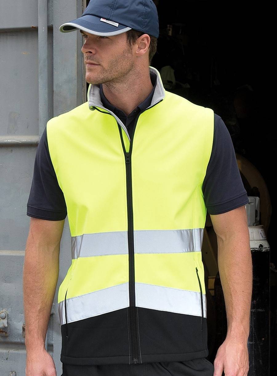 Robocza kamizelka softshell z pasami odblaskowymi i kontrastowym dołem