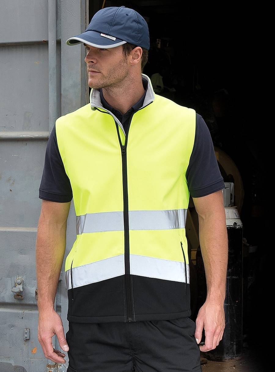 Robocza kamizelka softshell z pasami odblaskowymi i kontrastowym dołem