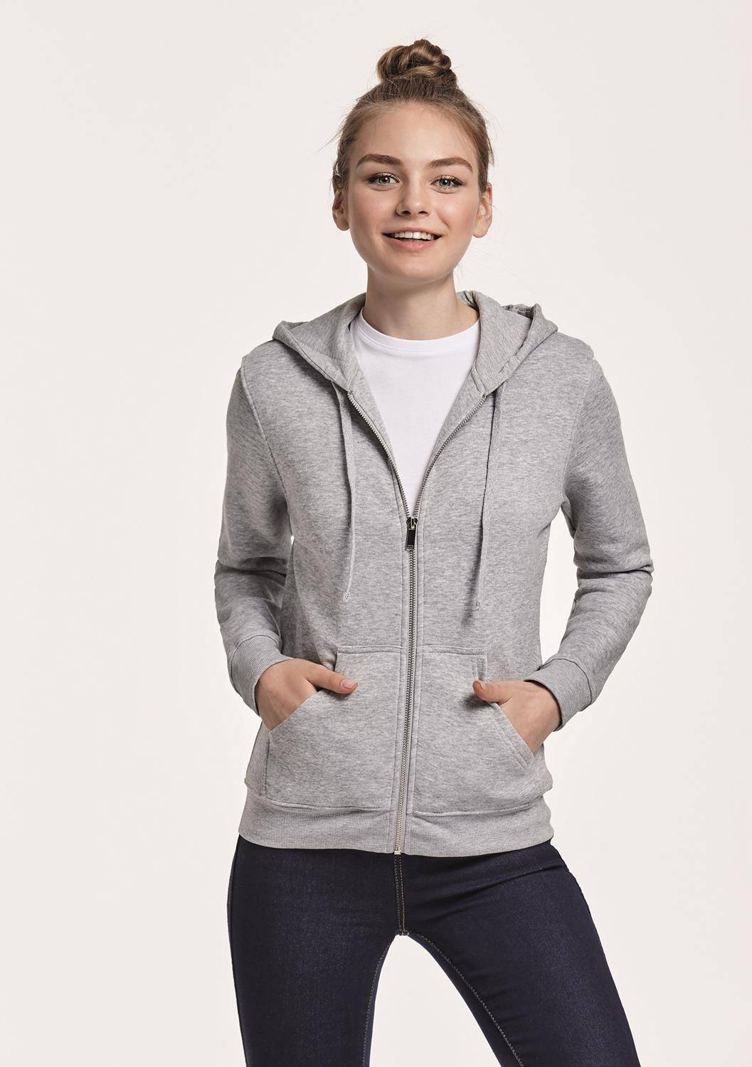 Rozpinana bluza damska Roly z kapturem o taliowanym fasonie