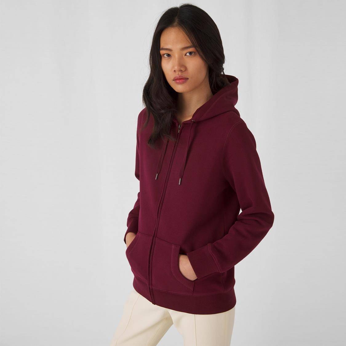 Rozpinana bluza damska z kapturem B&C o gładkiej strukturze materiału