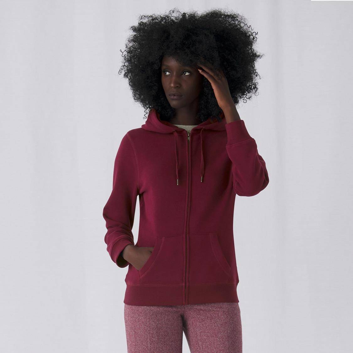 Rozpinana bluza damska z kapturem B&C o gładkiej strukturze materiału