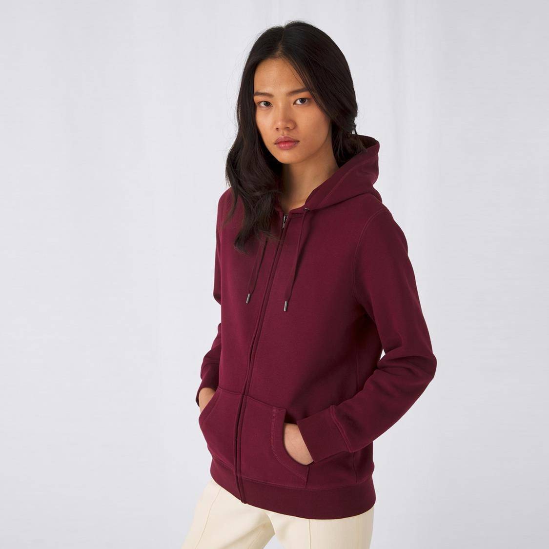 Rozpinana bluza damska z kapturem B&C o gładkiej strukturze materiału