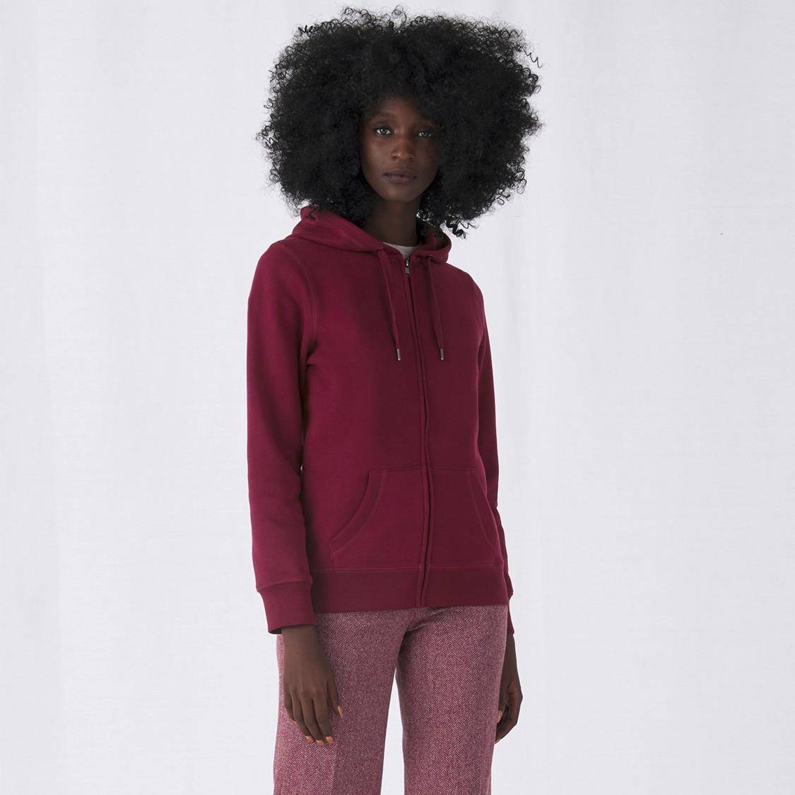 Rozpinana bluza damska z kapturem B&C o gładkiej strukturze materiału