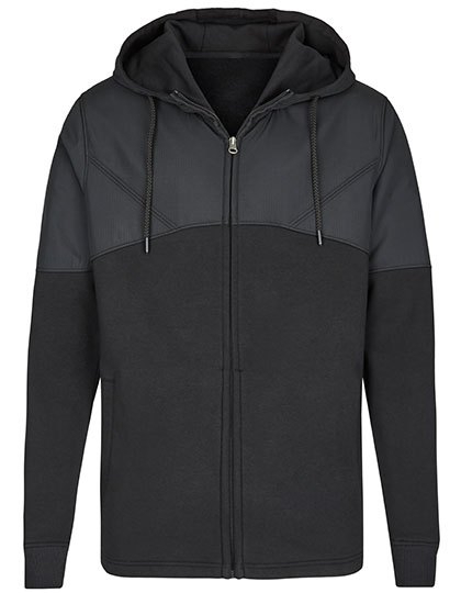 Rozpinana bluza z kapturem uszyta z kontrastowych materiałów