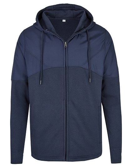 Rozpinana bluza z kapturem uszyta z kontrastowych materiałów