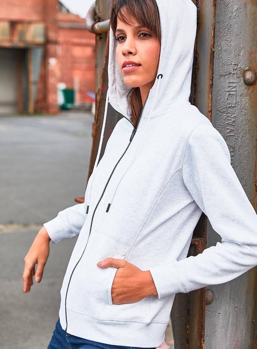 Rozpinana na zamek bluza damska z kapturem z kieszenią kangurek