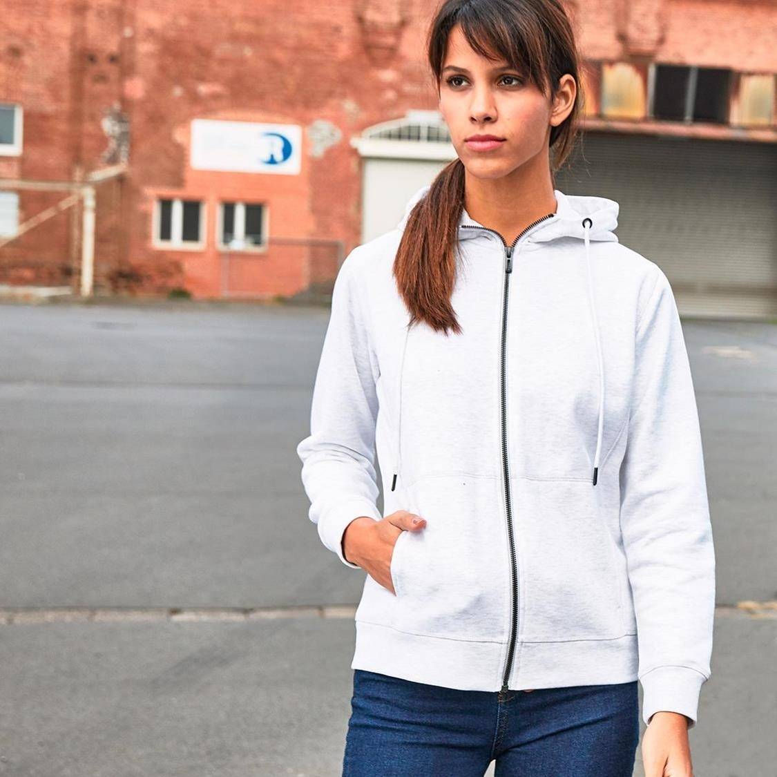 Rozpinana na zamek bluza damska z kapturem z kieszenią kangurek