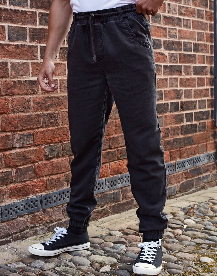 Spodnie imitujące jeans z elastycznym pasem regulowanym troczkami