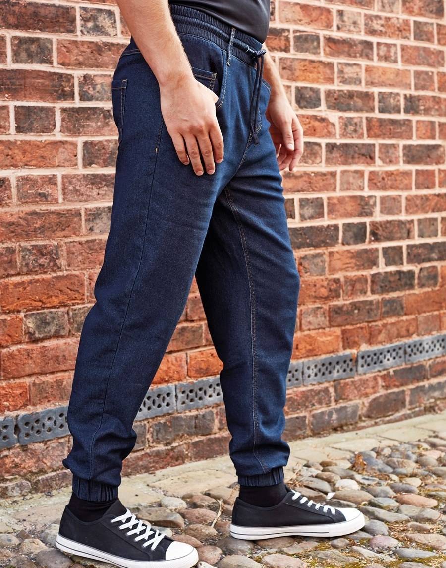 Spodnie imitujące jeans z elastycznym pasem regulowanym troczkami