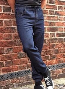 Spodnie imitujące jeans z elastycznym pasem regulowanym troczkami