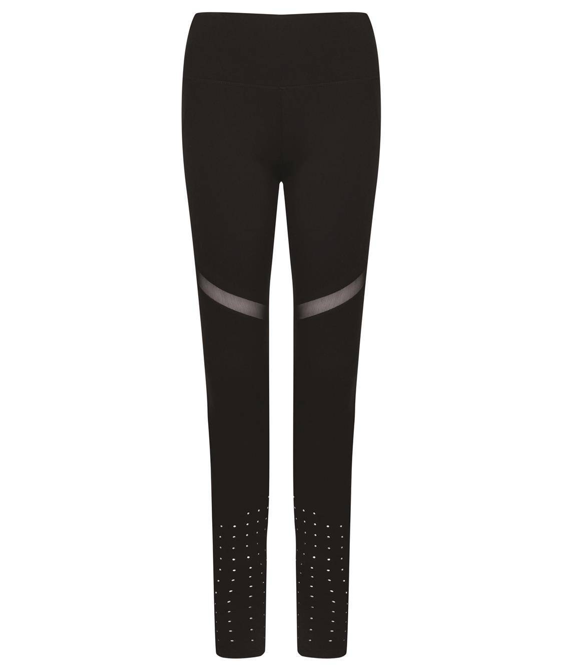 Sportowe leginsy damskie z ozdobnymi panelami z siatki i wycięciami