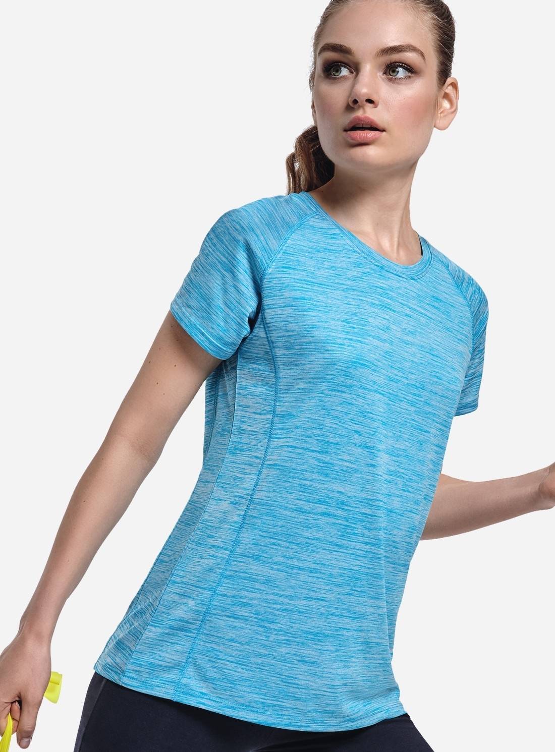 Sportowy T-shirt damski szybkoschnący w melanżowej kolorystyce