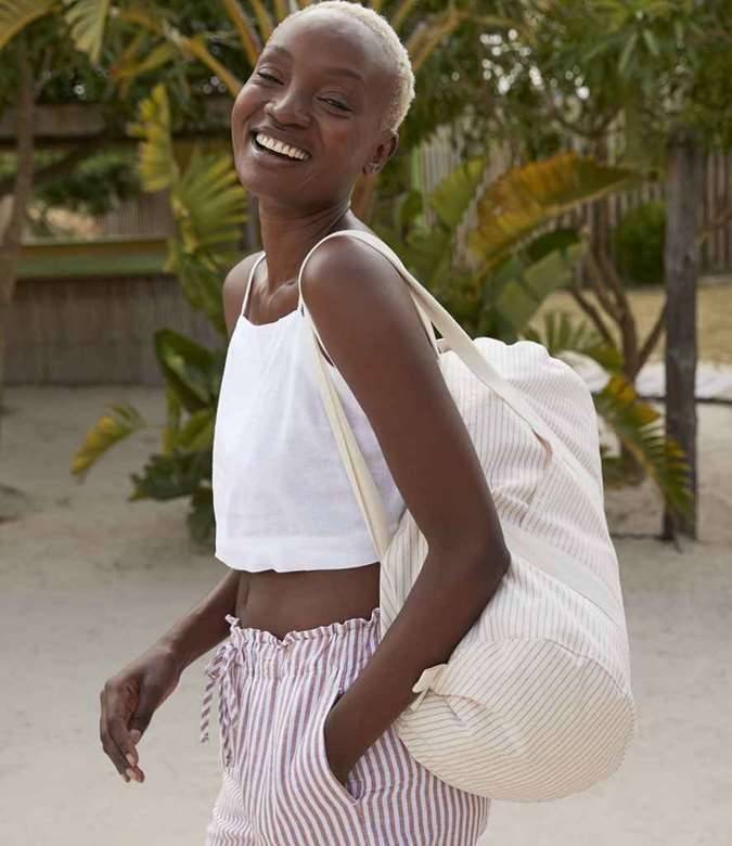 Striped Organic Cotton Barrel Bag